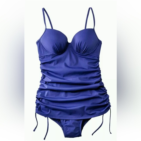 Spanx Love Your Assets Padded Push Up Swim Dress Swimsuit Small Blue Slim - Picture 3 of 15